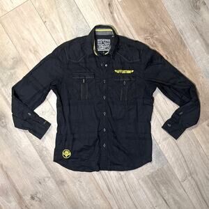 Affliction Black Premium Long Sleeve Button Down Shirt Men's Large Grunge Rock